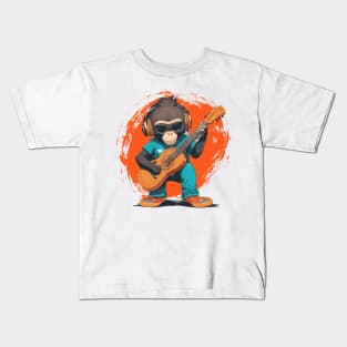 monkey play guitar Kids T-Shirt